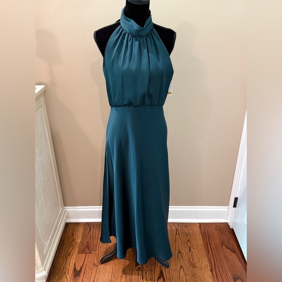 NWT Women’s JUST TAYLOR emerald green satin feel halter midi dress- Size 14 - Picture 6 of 10